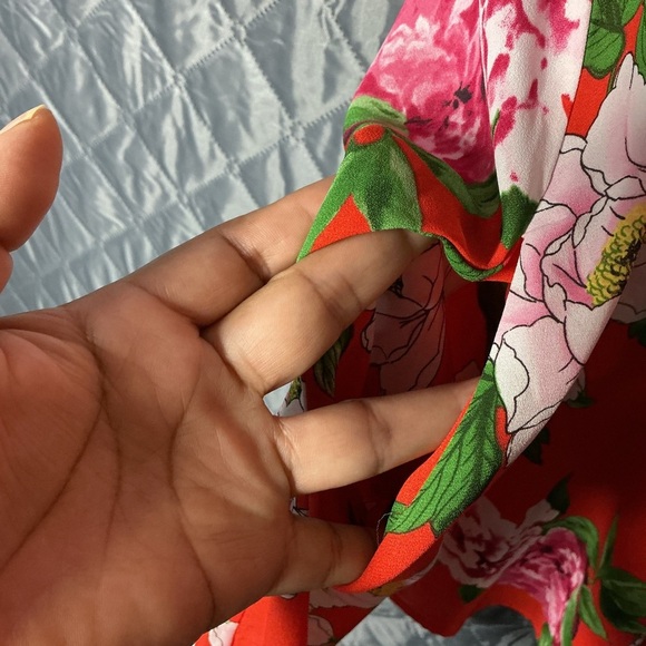 Peach Love California Red Floral Dress small red and pink floral - Picture 10 of 12